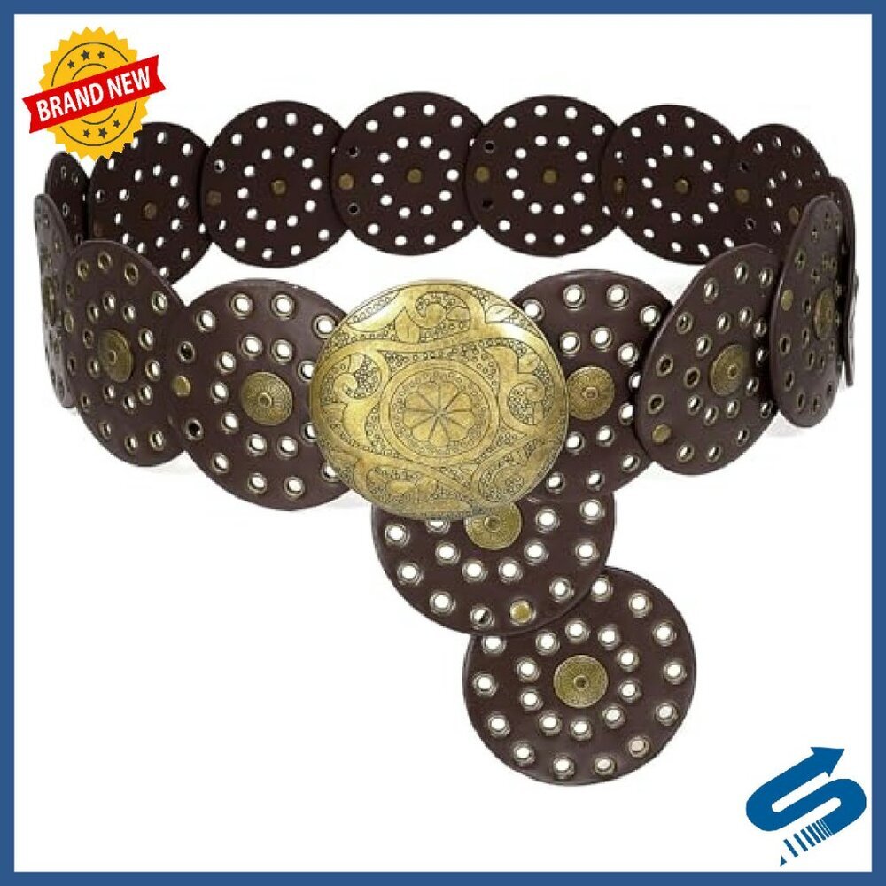 Wide Disc Belt Western Style PU Leather Adjustable 45-59in Length - Picture 2 of 6